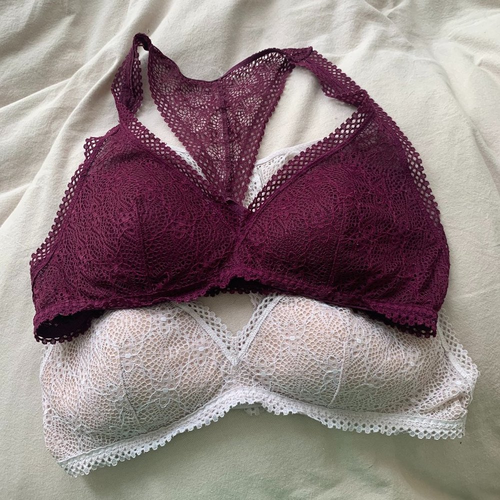 Lace Wireless Bralette Bundle - Plum & White